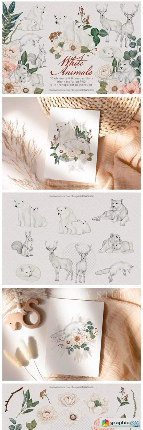 Wild Animals Watercolor Clipart Flowers