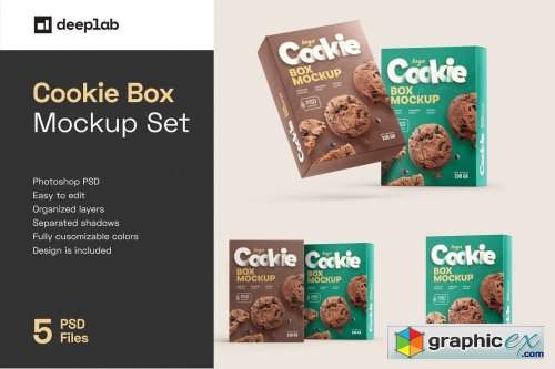 Cookies Box Packaging Mockup Set 