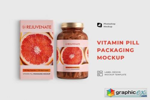 Glossy Vitamin Pill Packaging Mockup 