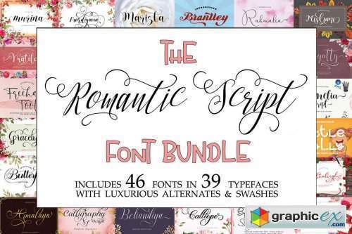 The Romantic Script Font Bundle - 46 Fonts