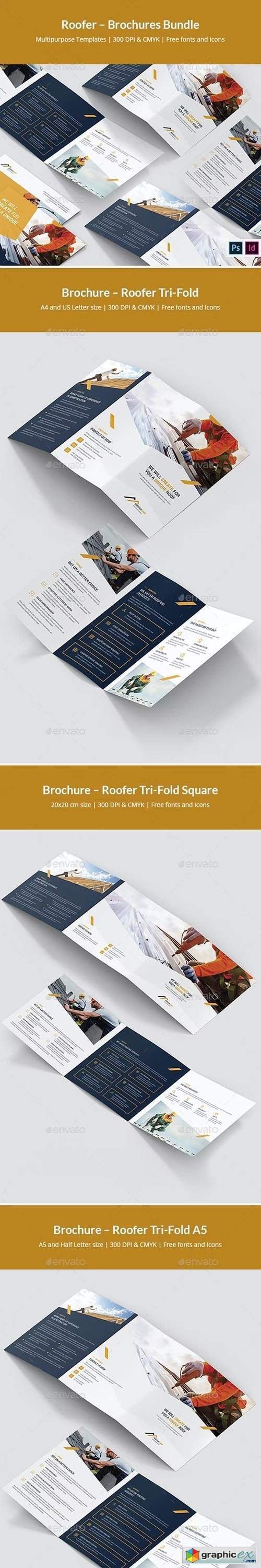Roofer – Brochures Bundle Print Templates 7 in 1
