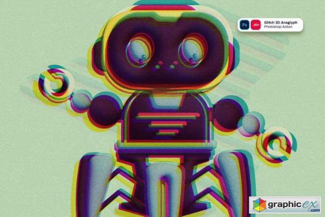 Glitch 3D Anaglyph Ps Action Template