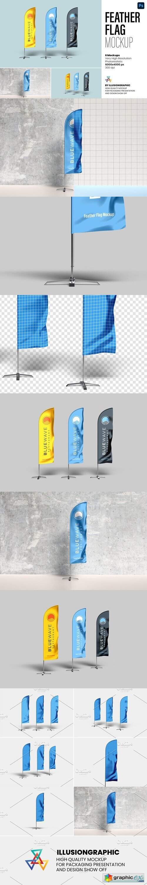 Feather Flag Mockup - 6 Views 