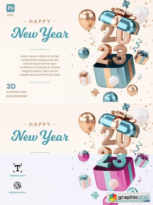 Happy New Year 2023 3D Festive Background Gift
