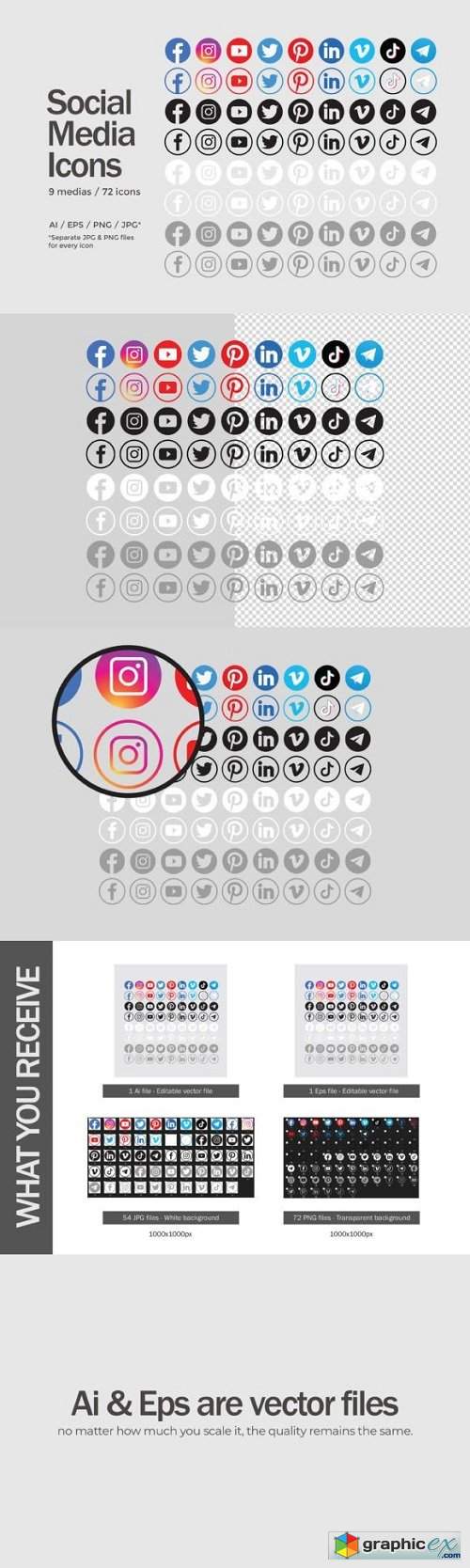 Circle Social Media Icons Set - 72 Icons
