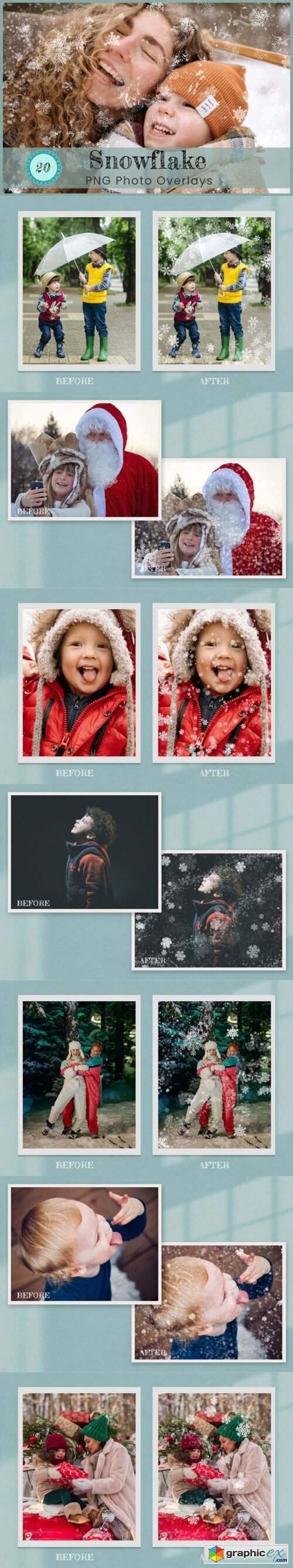 20 Snowflake Photoshop Overlays 
