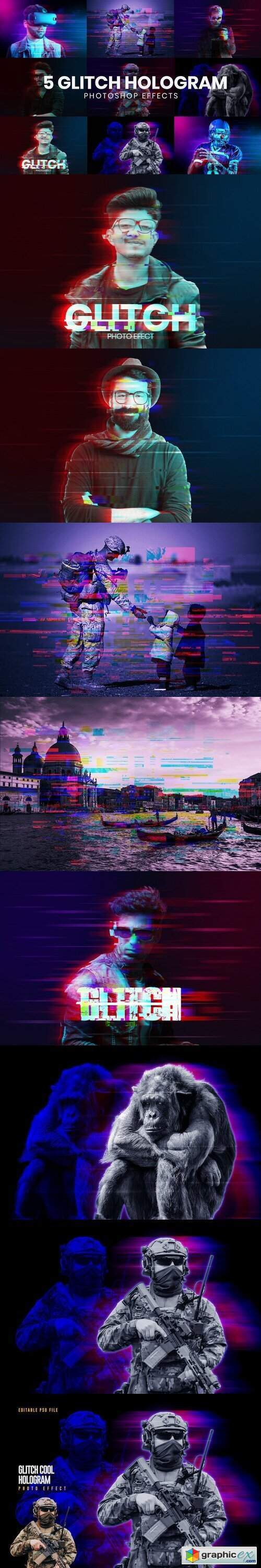 Hologram Glitch Photoshop Effects