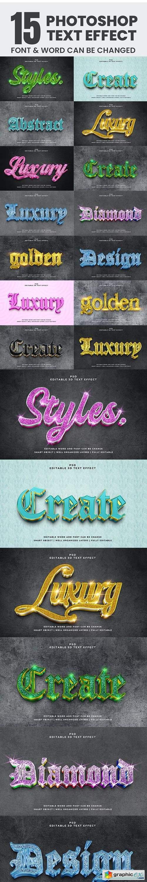 15 Photoshop Editable 3d Text Effect Style Pack 