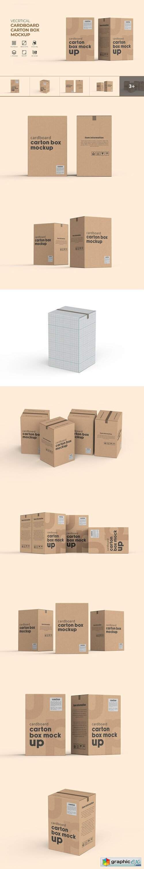 Vertical Cardboard Carton Box Mockup